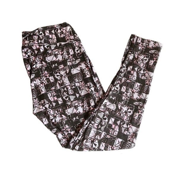 LuLaRoe TC Leggings Tall & Curvy New Black Pink Grey Gray Geometric Abstract - Picture 2 of 5